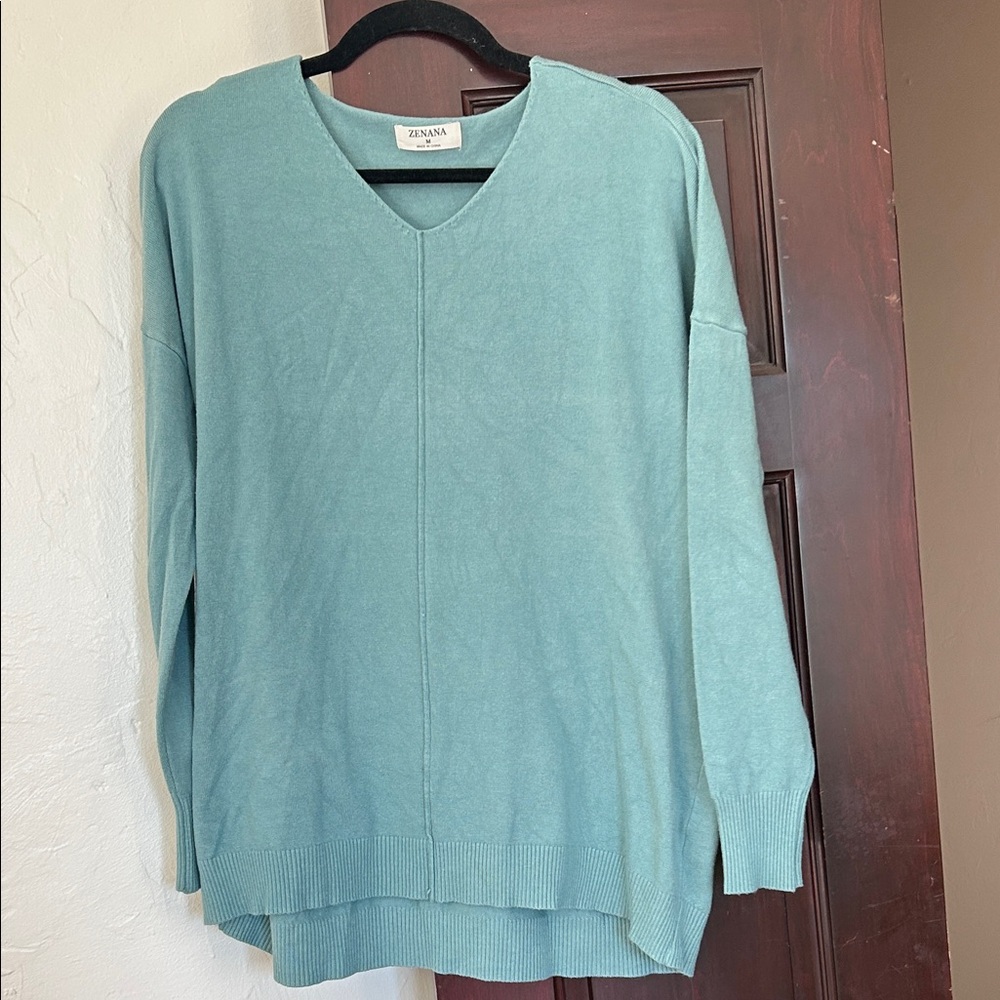 Zenana Women's V-Neck Sweater - Soft Blue